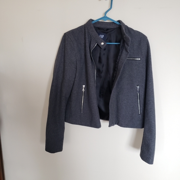 Gap Wool Charcoal Grey Zip Biker Jacket Size Med - Picture 9 of 9